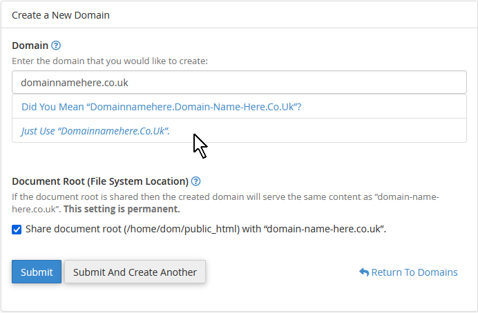 Parking a domain